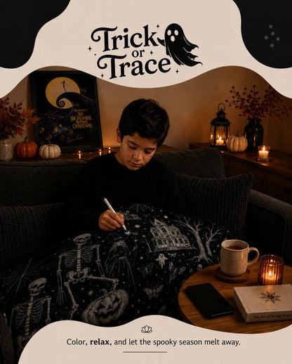 Halloween Coloring Blanket with 24 Washable Markers