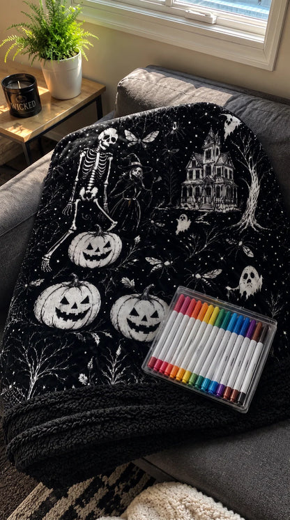 Halloween Coloring Blanket with 24 Washable Markers